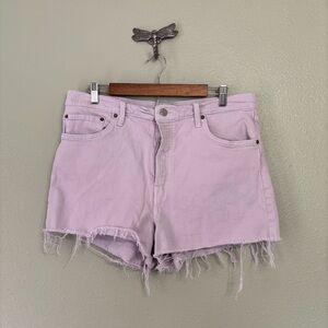 Purple High-Waisted Ribcage Levi’s Jean Shorts with Frayed Hem Size 14